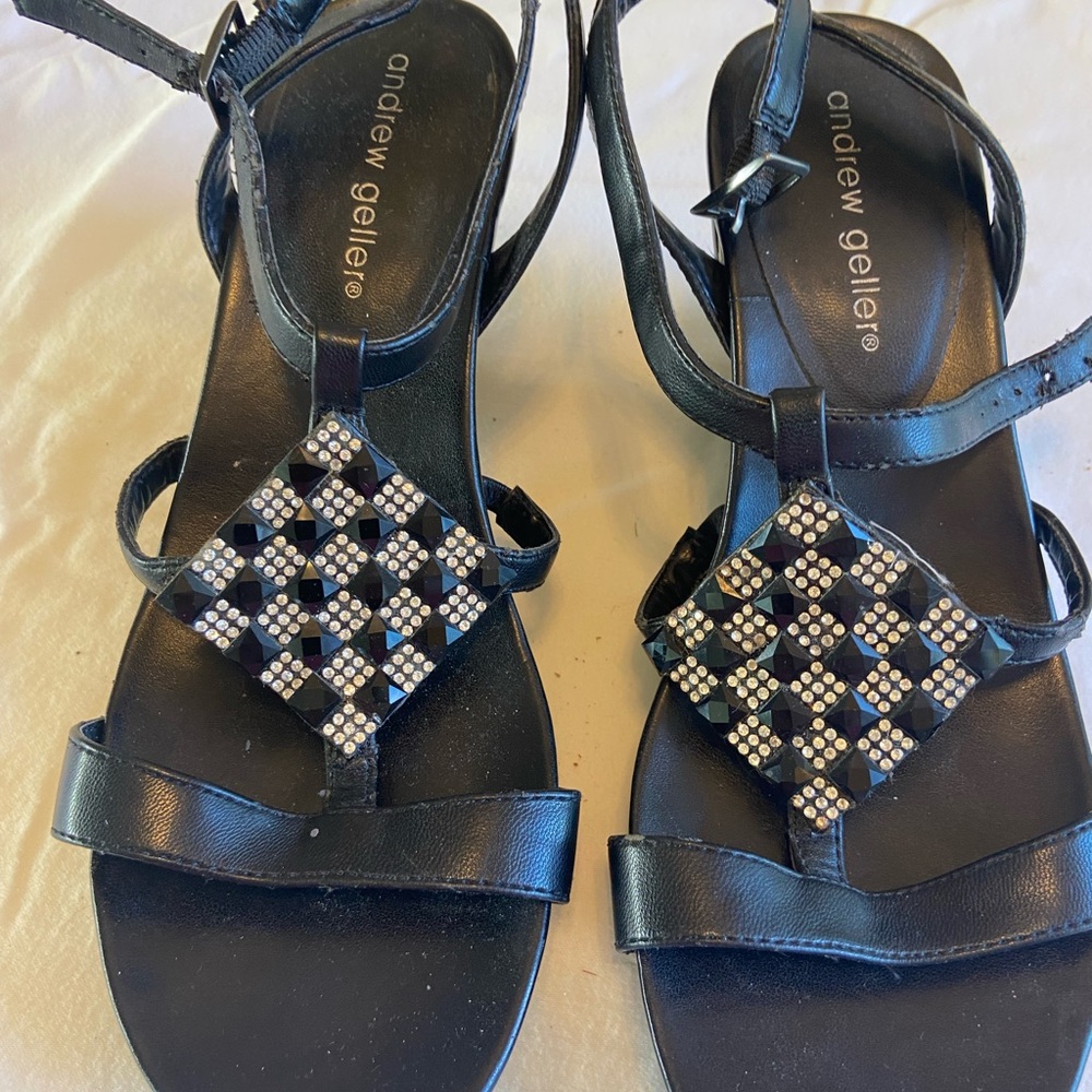 Andrew Geller Black Embellished Sandals